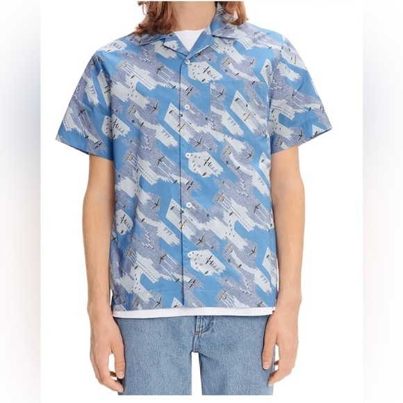 A.P.C. Chemisette Lloyd Short Sleeve Liberty Airplane Printed Shirt SizeXL NEW